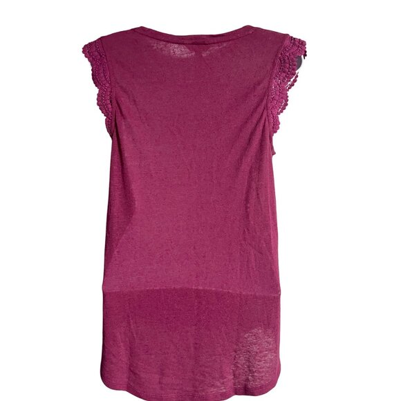 Lucky Brand Pink Sleeveless Top With Crochet Lace Cap Sleeves Size S Linen Blend - Picture 2 of 6